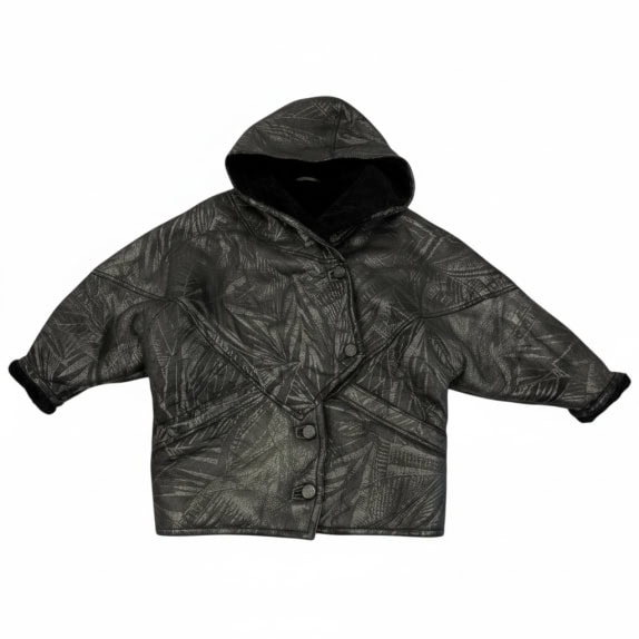 VINTAGE SHEARLING BLACK JACKET WITH HOOD M/L
