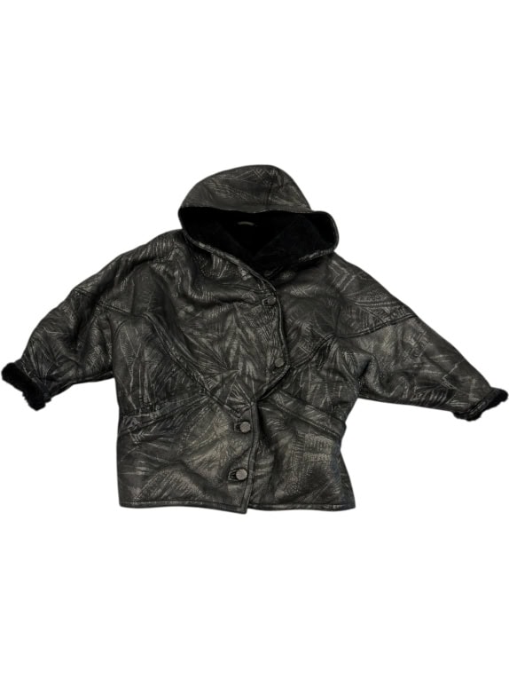 VINTAGE SHEARLING BLACK JACKET WITH HOOD M/L