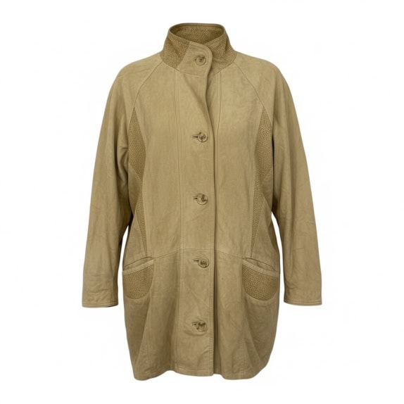 VINTAGE STRIWA WOMEN'S SUEDE COAT / JACKET IN BEIGE-TAN COLOR L/XL
