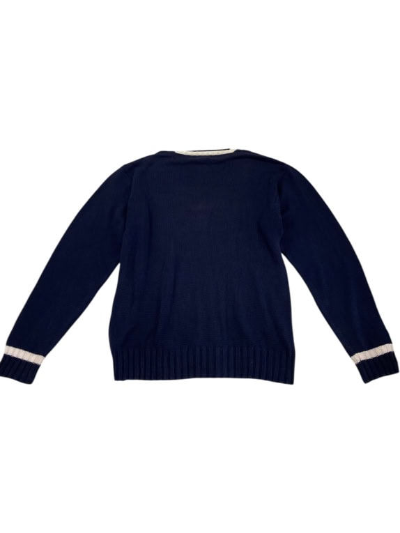 MAGLIA LAVORATA A MAGLIA VINTAGE SUPERGA CENTURY CON SCOLLO A V A RIGHE BLU DA UOMO XL