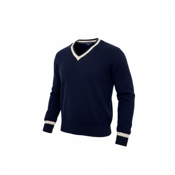 VINTAGE SUPERGA CENTURY KNITTED V-NECK SWEATER WITH STRIPES NAVY BLUE MEN'S XL