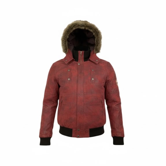 VINTAGE TOM TAILOR JACKET WITH FUR BURGUNDY MEN XXXL