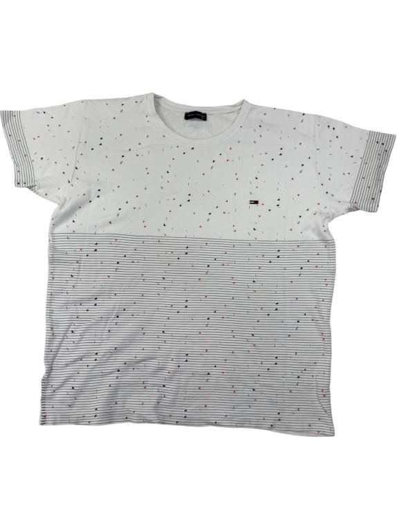 VINTAGE Tommy Hilfiger T-Shirt bianca con motivo geometrico - M