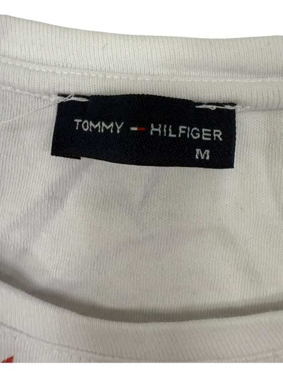 VINTAGE Tommy Hilfiger T-Shirt bianca con motivo geometrico - M