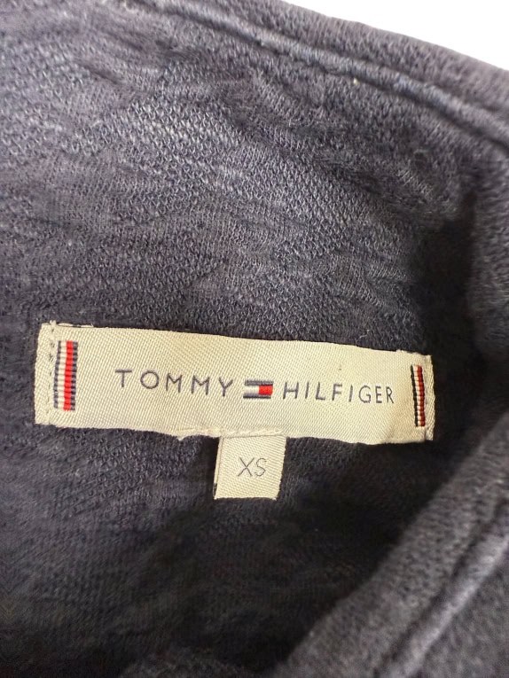 VINTAGE Tommy Hilfiger Μπλούζα Μαύρη με Φερμουάρ, Ψηλό Γιακά και 3/4 Μανίκι - XS