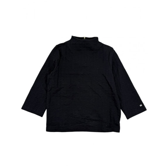 VINTAGE Tommy Hilfiger Μπλούζα Μαύρη με Φερμουάρ, Ψηλό Γιακά και 3/4 Μανίκι - XS