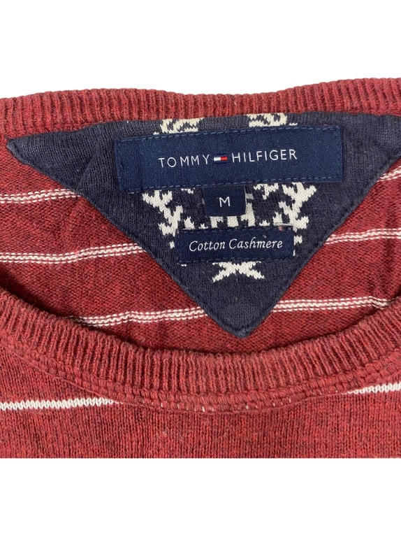 Maglia vintage Tommy Hilfiger in cotone e cashmere a righe bordeaux M