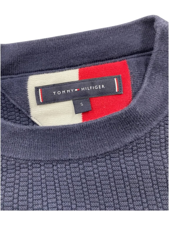 VINTAGE TOMMY HILFIGER ΠΛΕΚΤΗ ΜΠΛΟΥΖΑ ΜΕ ΑΝΑΓΛΥΦΗ ΥΦΗ ΜΠΛΕ ΣΚΟΥΡΟ ΑΝΔΡΙΚΗ S