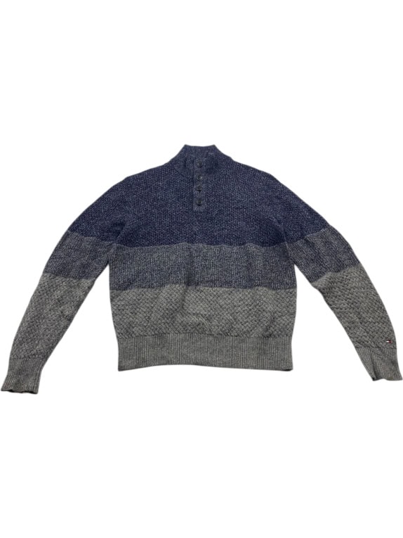 VINTAGE TOMMY HILFIGER MAGLIONE LAVORATO A MAGLIA CON BOTTONI BLU GRIGIO DA UOMO L