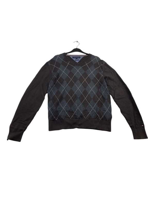 VINTAGE TOMMY HILFIGER KNIT SWEATER ARGYLE BROWN MEN M