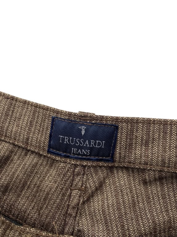 VINTAGE TRUSSARDI JEANS ΠΑΝΤΕΛΟΝΙ ΜΕ HERRINGBONE ΣΧΕΔΙΟ ΚΑΦΕ ΓΥΝΑΙΚΕΙΟ XS-S