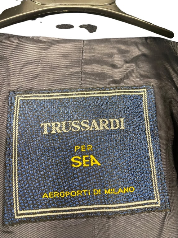 VINTAGE TRUSSARDI LONG COAT WITH BUTTONS DARK BLUE WOMEN L XL