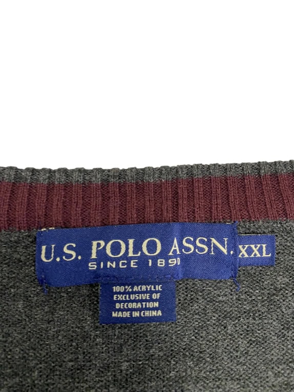 VINTAGE U.S. POLO ASSN. ΠΛΕΚΤΗ ΜΠΛΟΥΖΑ ΜΕ V ΛΑΙΜΟΚΟΨΗ ΤΡΙΧΡΩΜΗ ΜΠΟΡΝΤΟ ΑΝΔΡΙΚΗ XXL