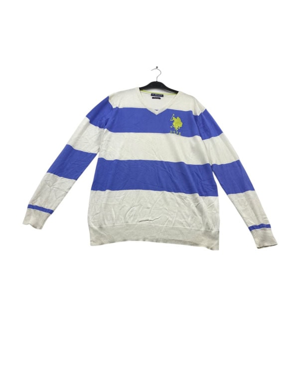 VINTAGE U.S. POLO ASSN. KNIT SWEATER STRIPED WHITE BLUE MEN'S L