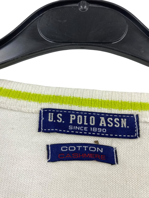 VINTAGE U.S. POLO ASSN. KNIT SWEATER STRIPED WHITE BLUE MEN'S L