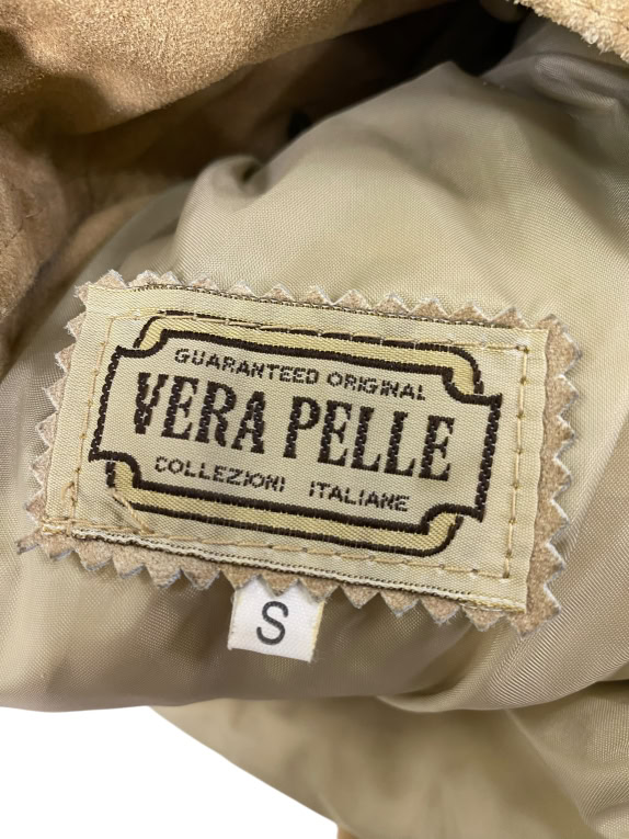 VINTAGE VERA PELLE ΓΥΝΑΙΚΕΙΟ ΣΟΥΕΤ ΤΖΑΚΕΤ ΣΕ ΜΠΕΖ-ΤΑΜΠΑ ΧΡΩΜΑ S