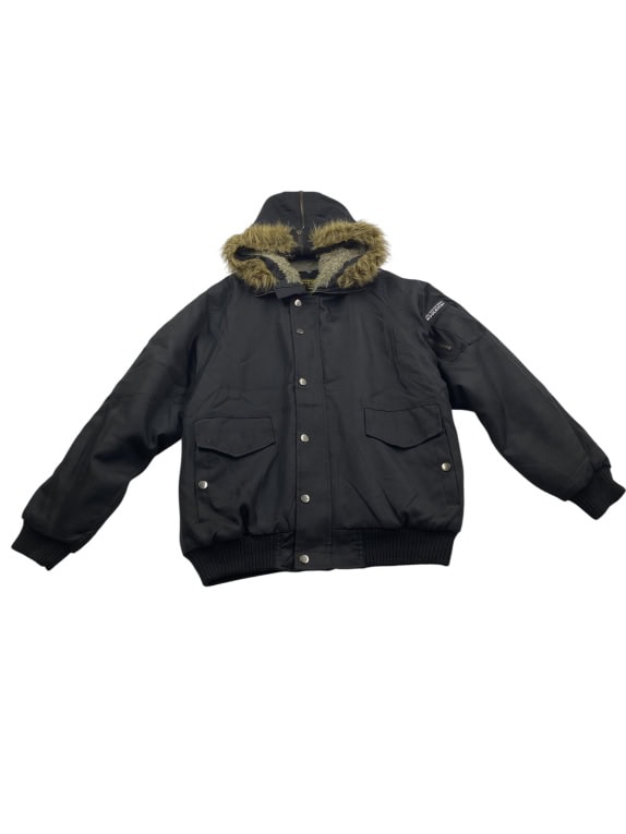 VINTAGE WOOLRICH BOMBER JACKET WITH FUR HOOD BLACK MEN XL