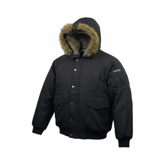 Giubbotto bomber Woolrich vintage con cappuccio di pelliccia nero da uomo XL