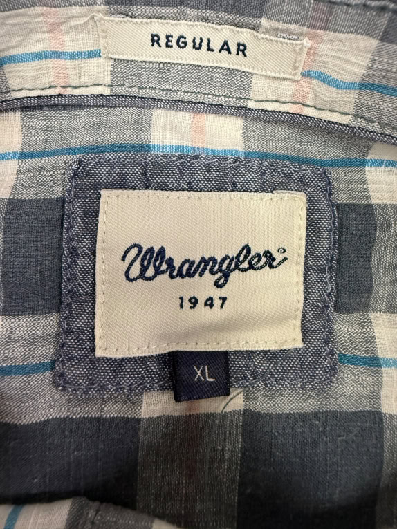 VINTAGE WRANGLER SHIRT, SHORT SLEEVE PLAID/CHECKED