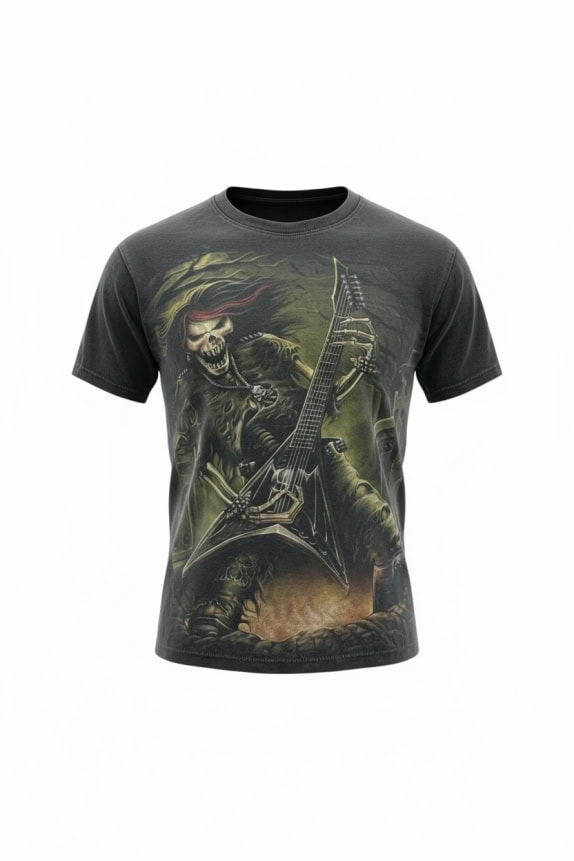 WILD T-SHIRT VINTAGE GRAPHIC ΜΕ ΤΥΠΩΜΑ "SKELETON GUITARIST" WASHED BLACK ΑΝΔΡΙΚΟ MEDIUM