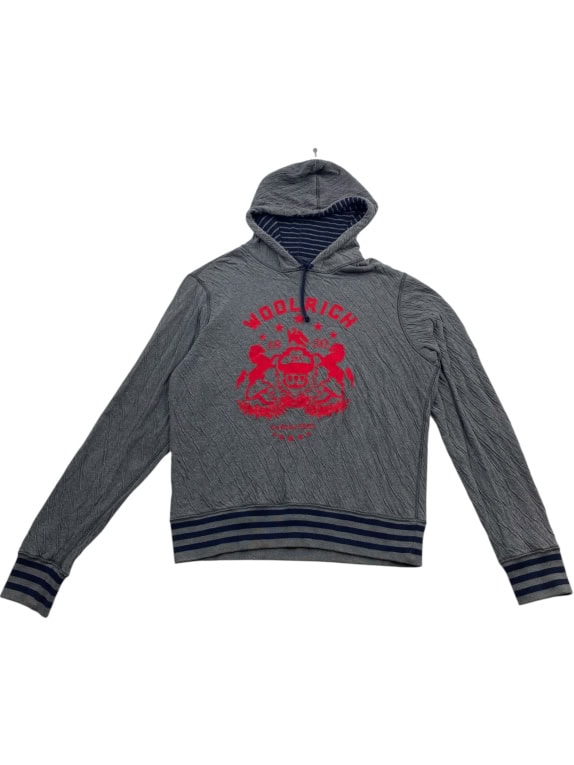 WOOLRICH Φούτερ Hoodie Vintage Με Κεντημένο Λογότυπο Γκρι Ανδρικό M