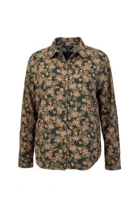 WOOLRICH CORDUROY SHIRT WITH FLORAL PRINT GREEN WOMEN'S XL
