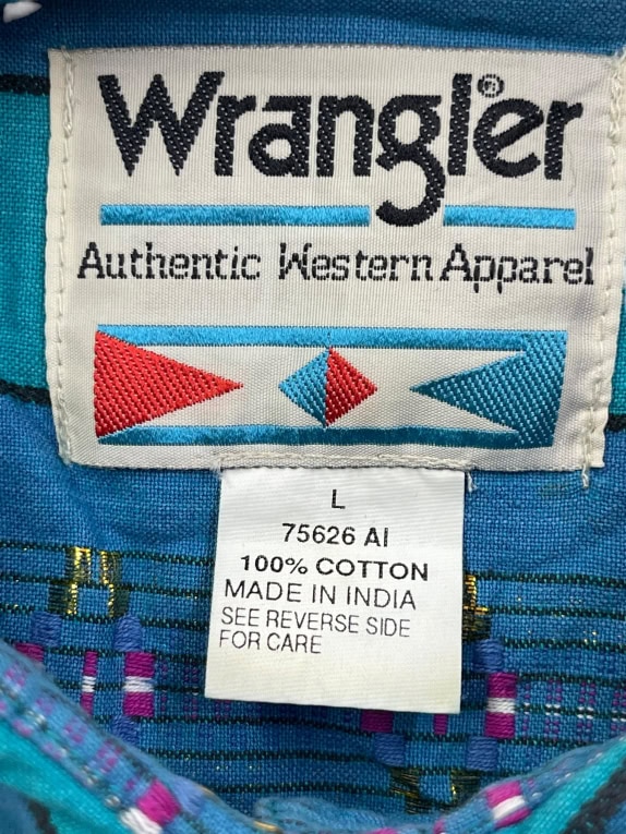 WRANGLER ΠΟΥΚΑΜΙΣΟ 90s WESTERN RETRO ΜΠΛΕ/ΠΡΑΣΙΝΟ UNISEX L
