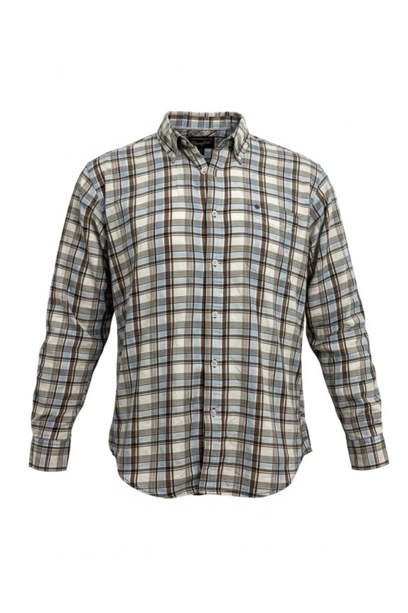 WRANGLER ΠΟΥΚΑΜΙΣΟ CASUAL CLASSIC CHECKED EMBROIDERED LOGO ΚΑΦΕ/ΓΑΛΑΖΙΟ ΑΝΔΡΙΚΟ XL