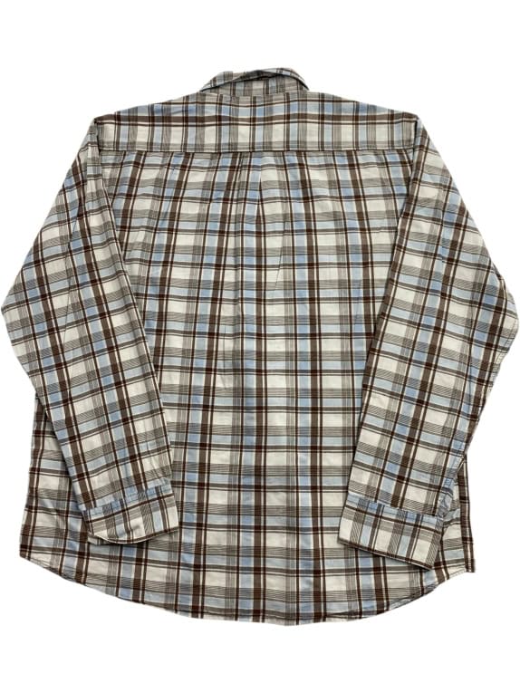 WRANGLER SHIRT CASUAL CLASSIC CHECKED EMBROIDERED LOGO BROWN/LIGHT BLUE MEN'S XL