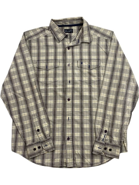 WRANGLER ΠΟΥΚΑΜΙΣΟ CASUAL ΚΑΡΟ ΜΕ ΛΟΓΟΤΥΠΟ ΜΠΕΖ/ΚΑΦΕ ΑΝΔΡΙΚΟ M