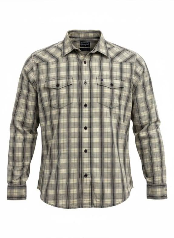 WRANGLER CASUAL CHECKED SHIRT WITH LOGO BEIGE/BROWN MEN'S M