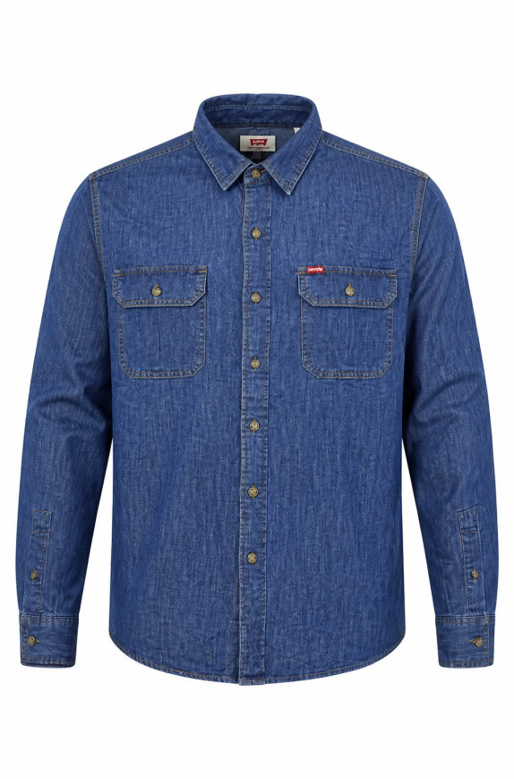 WRANGLER DENIM SHIRT CLASSIC BLUE MENS PRE OWNED L