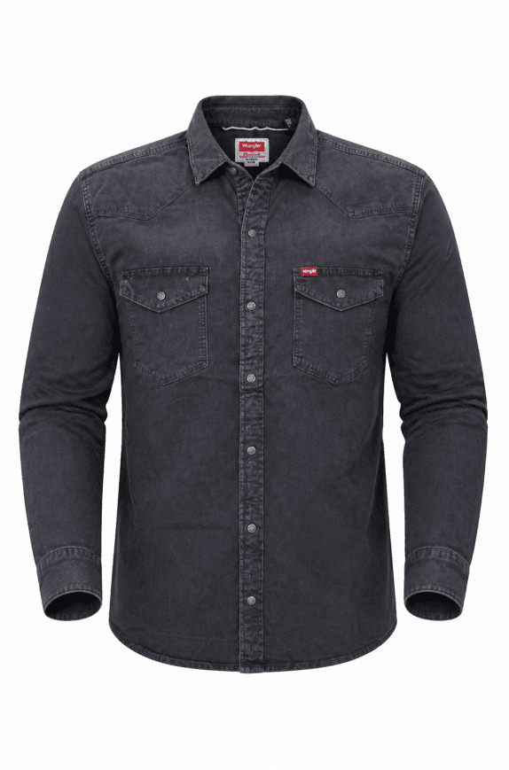 WRANGLER ΠΟΥΚΑΜΙΣΟ DENIM WASHED ΜΑΥΡΟ ΑΝΤΡΙΚΟ PRE OWNED L