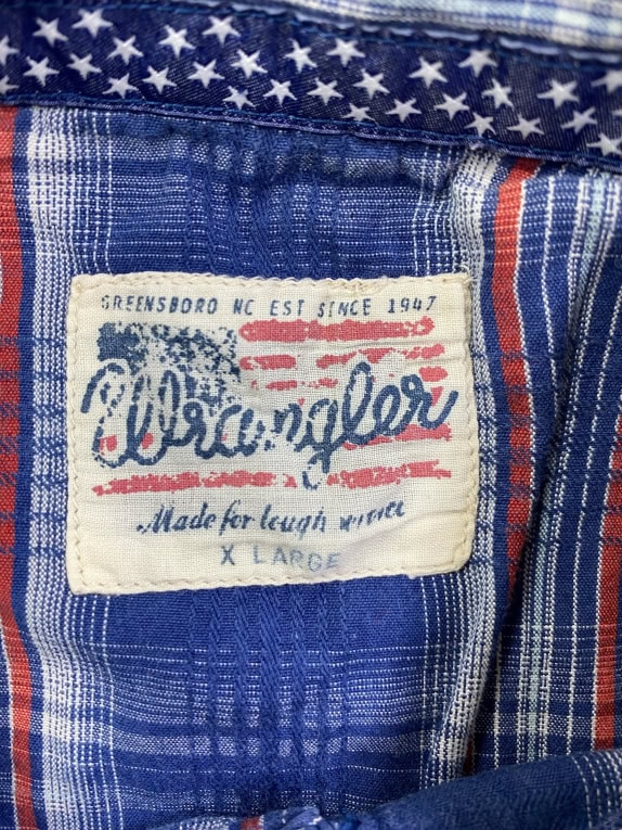 Wrangler Plaid Shirt Vintage Logo Blue Men’s XL