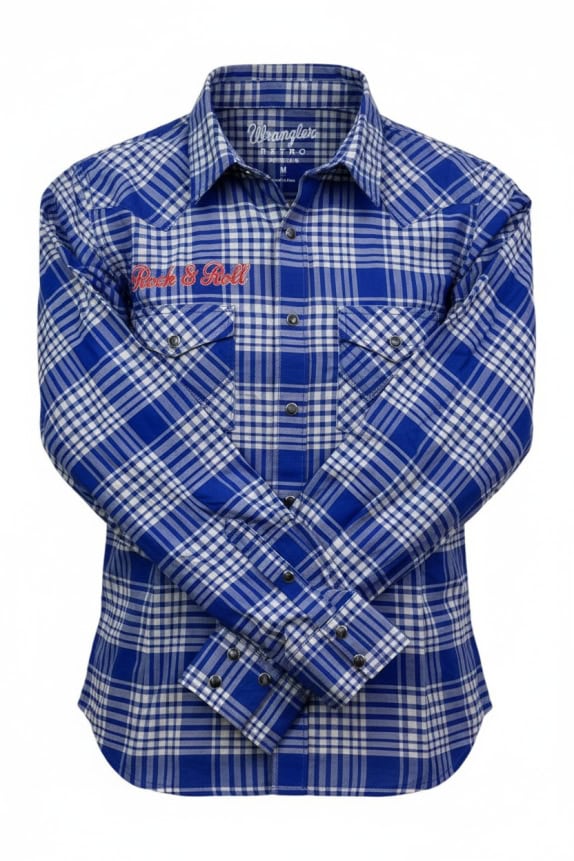 WRANGLER SHIRT RETRO BLUE MEN M pre-owned