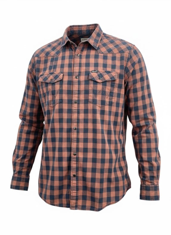 WRANGLER CAMICIA DA UOMO STILE VINTAGE CON LOGO A QUADRI MARRONE/BLU XXXL