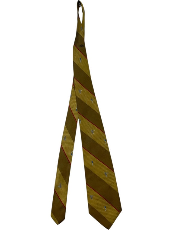 YVES SAINT LAURENT TIE VINTAGE STRIPED MUSTARD MENS PRE OWNED