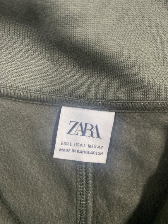 ZARA Felpa con zip 1/4 design minimal kaki scuro da uomo Large