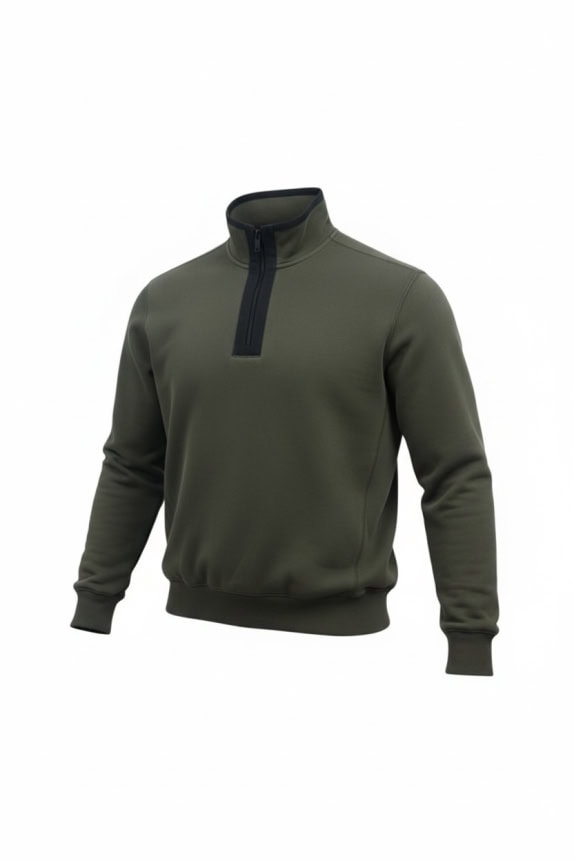 ZARA Φούτερ με Φερμουάρ 1/4 Minimal Design Χακί Σκούρο Ανδρικό Large