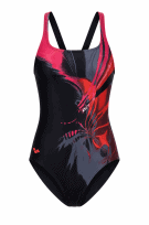 ADIDAS SWIMSUIT GRAPHIC BLACK RED WOMEN PRE OWNED S