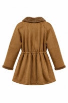 VINTAGE FUR COLLAR FAUX  COAT BROWN WOMEN PRE OWNED L