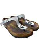 BIRKENSTOCK Σαγιονάρες Δερμάτινες Casual Logo Γκρι Γυναικείες EU 37