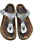 BIRKENSTOCK Σαγιονάρες Δερμάτινες Casual Logo Γκρι Γυναικείες EU 37