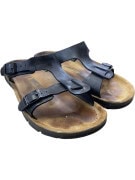 BIRKENSTOCK Leather Sandals Casual Logo Black Unisex Size 39
