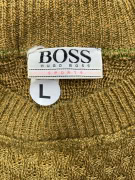 BOSS HUGO BOSS Pullover in maglia vintage con logo kaki da uomo L