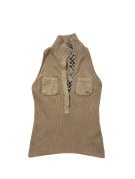 BURBERRY LONDON BLUE LABEL ΑΜΑΝΙΚΟ ΠΛΕΚΤΟ ΤΟΠ CLASSIC ΜΠΕΖ ΓΥΝΑΙΚΕΙΟ PRE OWNED XS