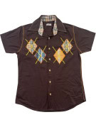 BURBERRY LONDON CAMICIA MANICHE CORTE RICAMATA MARRONE UOMO PRE OWNED M