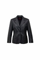 COMPAGNIA ITALIANA LEATHER BLAZER CLASSIC BLACK WOMEN PRE OWNED M