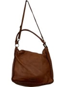 Δερμάτινη Shoulder Bag σε Ταμπά με Διακοσμητική Ραφή