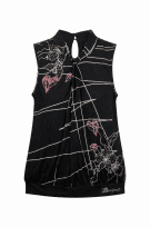 DESIGUAL TOP SENZA MANICHE FLOREALE NERO DONNA PRE OWNED